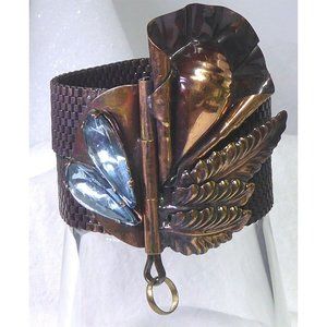 Big Bold Signed Scudo 1980s Italian Copper Mesh Bracelet